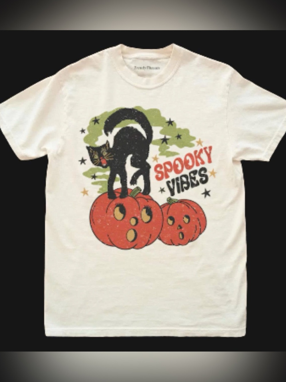 Spooky Vibes Cat & Pumpkins Tee - White